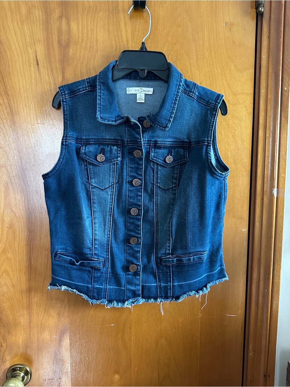 Dark Blue Denim Vest - Sleeveless Button Front